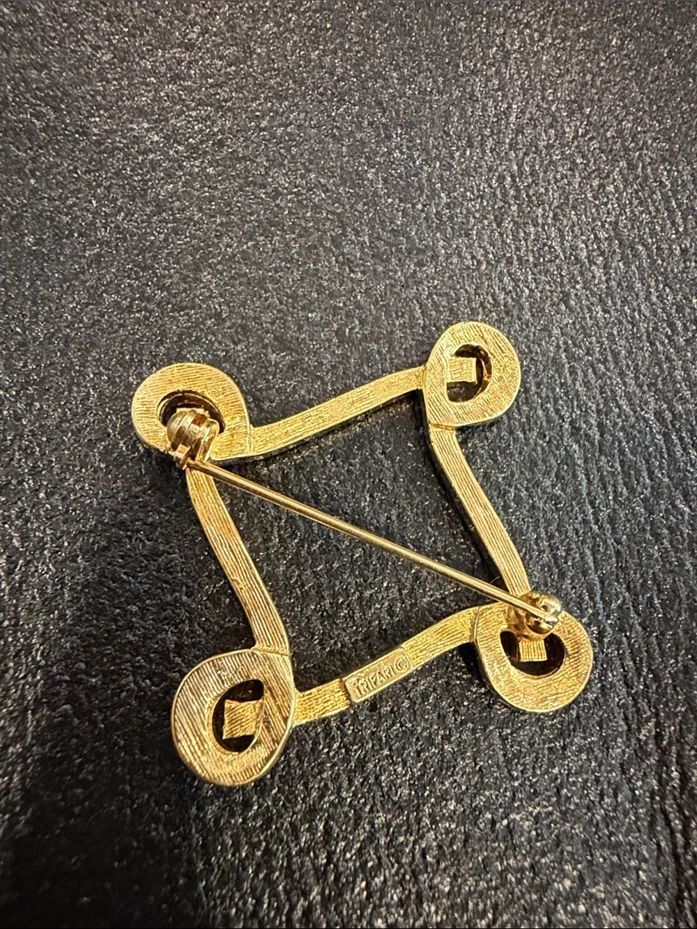 Trifari Gold-Tone Knotted Square Brooch with Clear Rhinestones